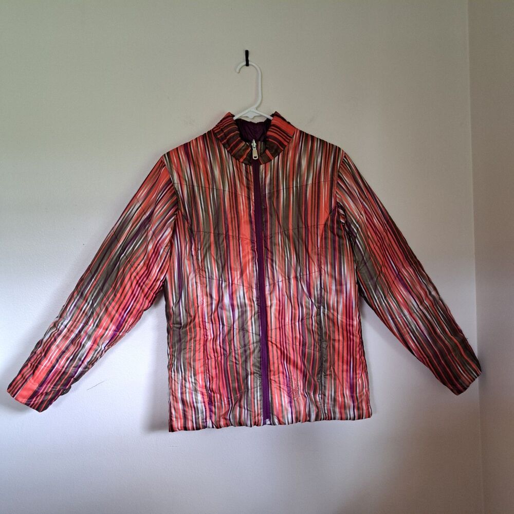 Spyder Reversible Striped Jacket Kids Winter Jacket Size 20 Purple Stripes